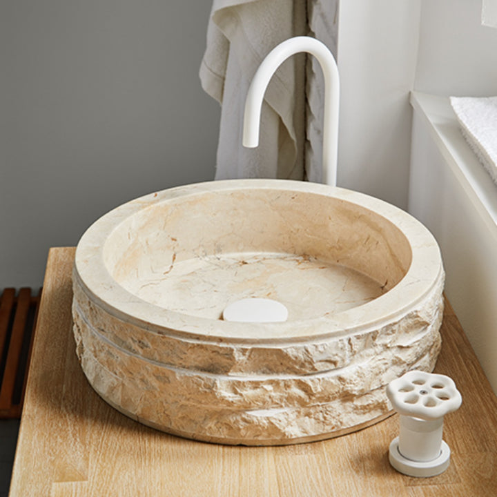 Cali Carved Natural Stone Basin - 40x40x15cm - Ivory