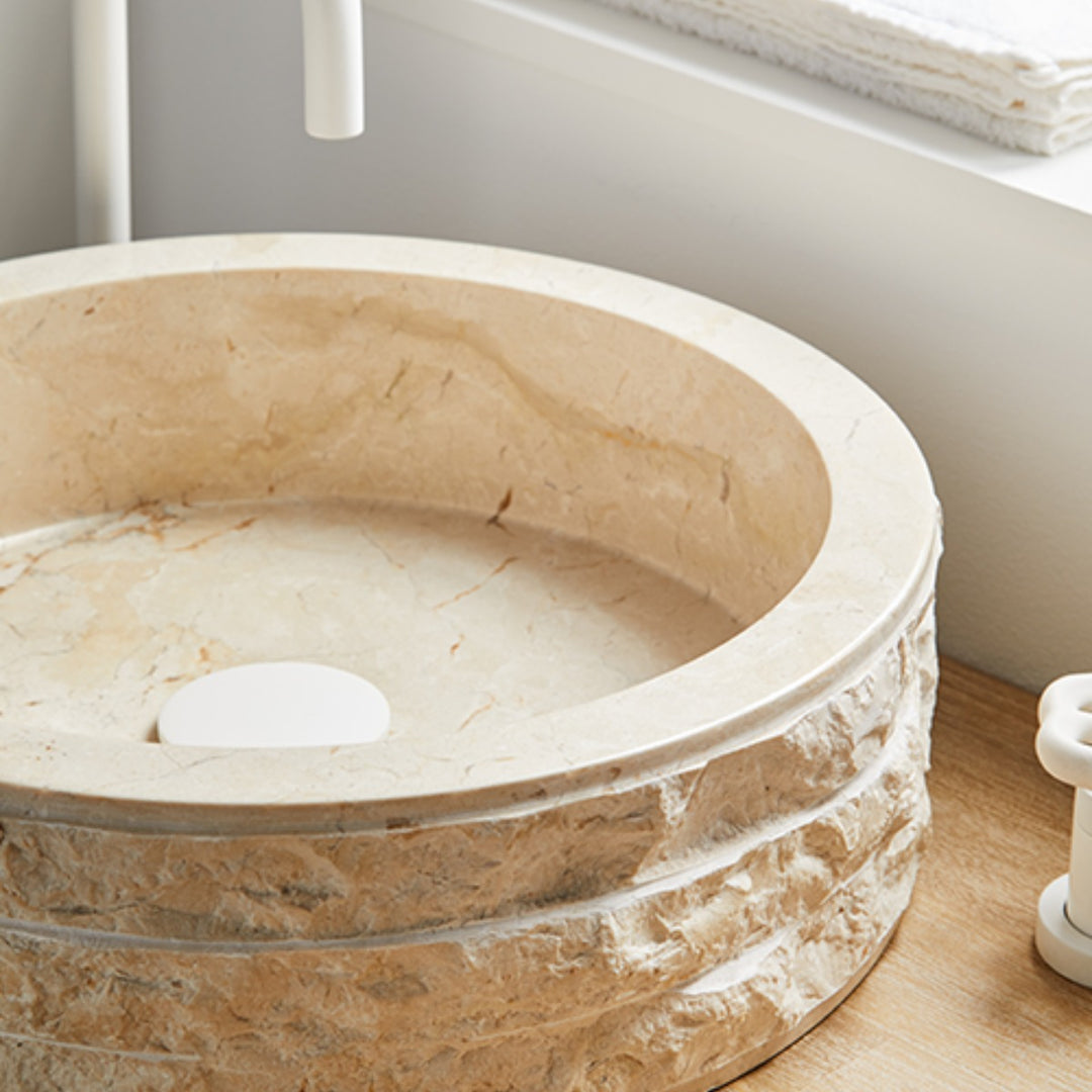 Cali Carved Natural Stone Basin - 40x40x15cm - Ivory