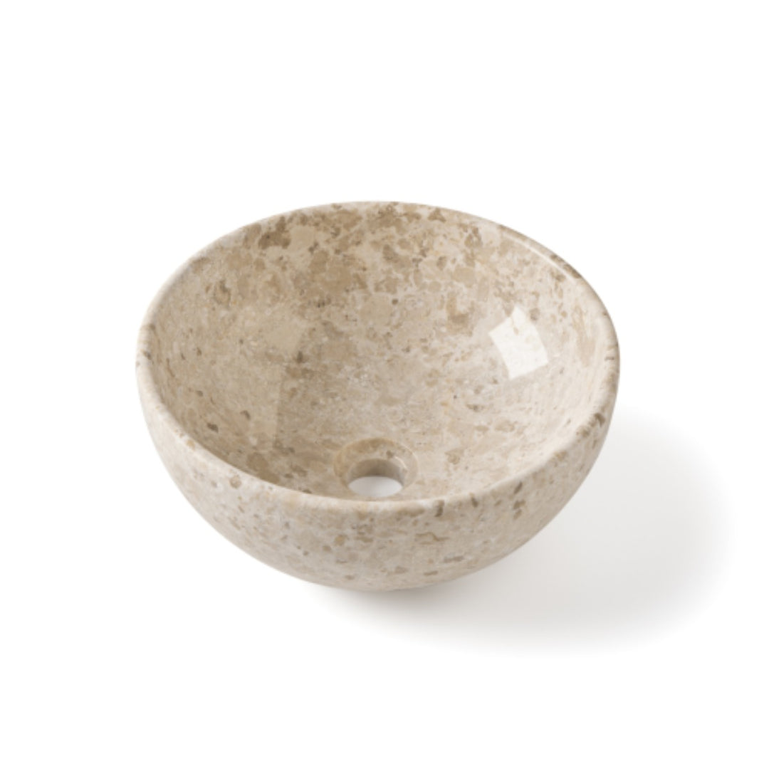 Lagoa Carved Polished Stone Basin - 35x35x15cm - Crema