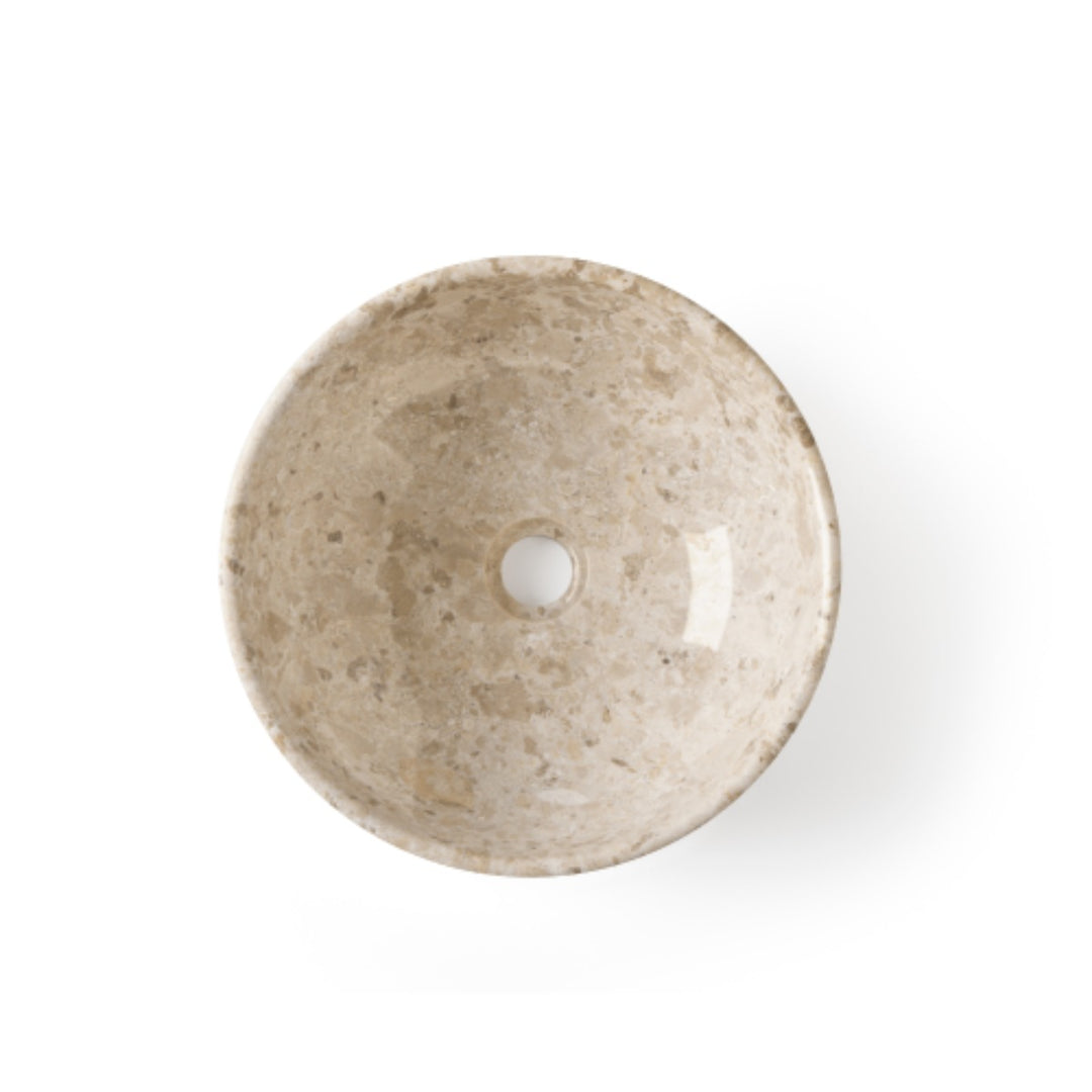 Lagoa Carved Polished Stone Basin - 35x35x15cm - Crema