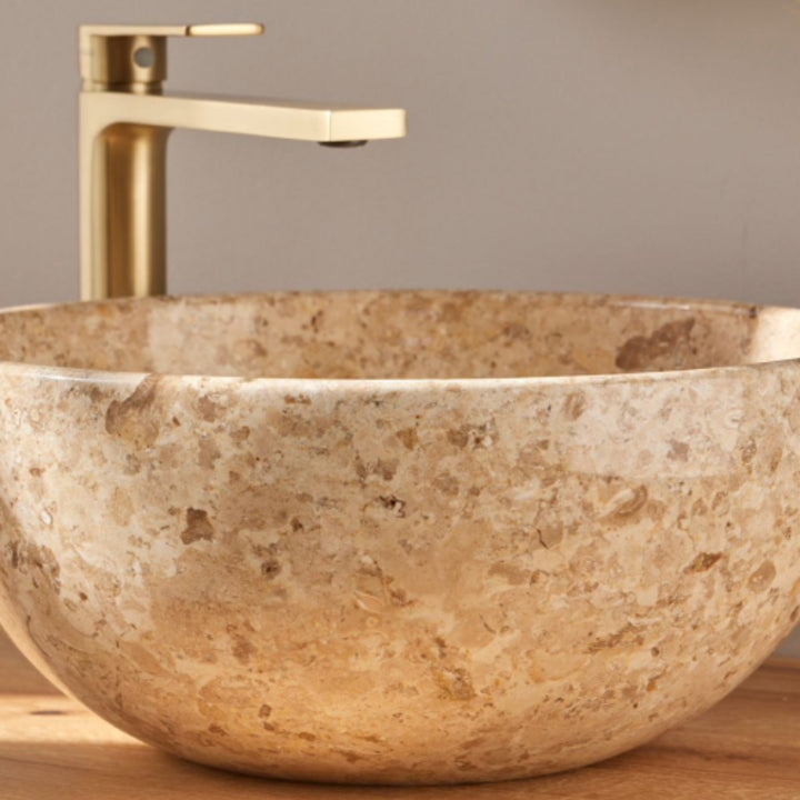 Lagoa Carved Polished Stone Basin - 35x35x15cm - Crema