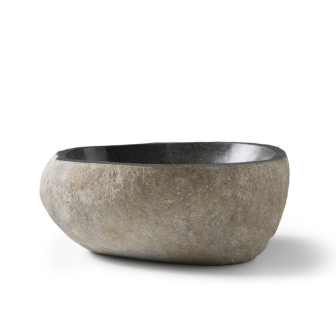 Stonix Carved Natural Stone Basin - 42x38x15cm - Dark grey