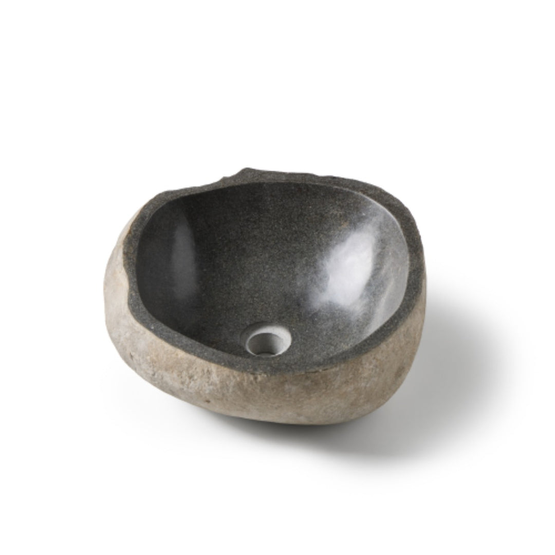 Stonix Carved Natural Stone Basin - 42x38x15cm - Dark grey