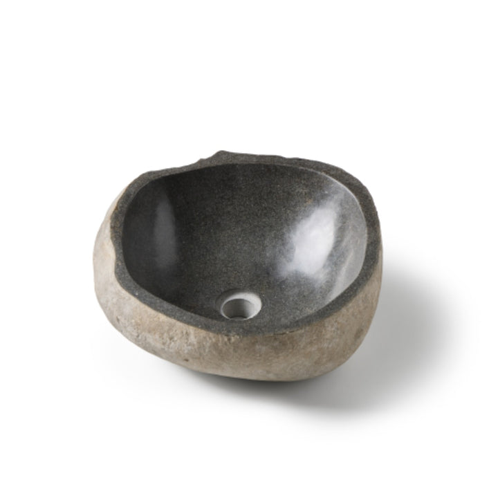 Stonix Carved Natural Stone Basin - 42x38x15cm - Dark grey