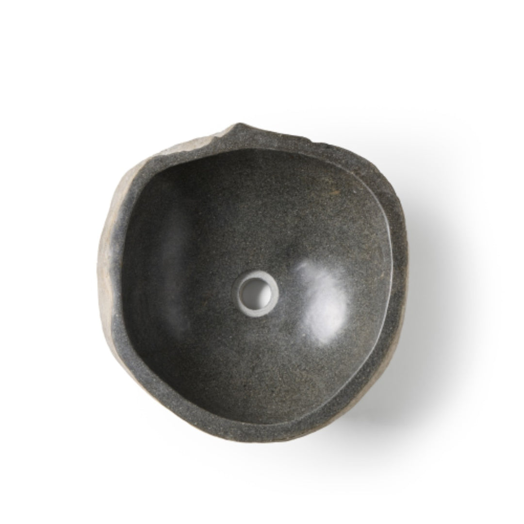Stonix Carved Natural Stone Basin - 42x38x15cm - Dark grey