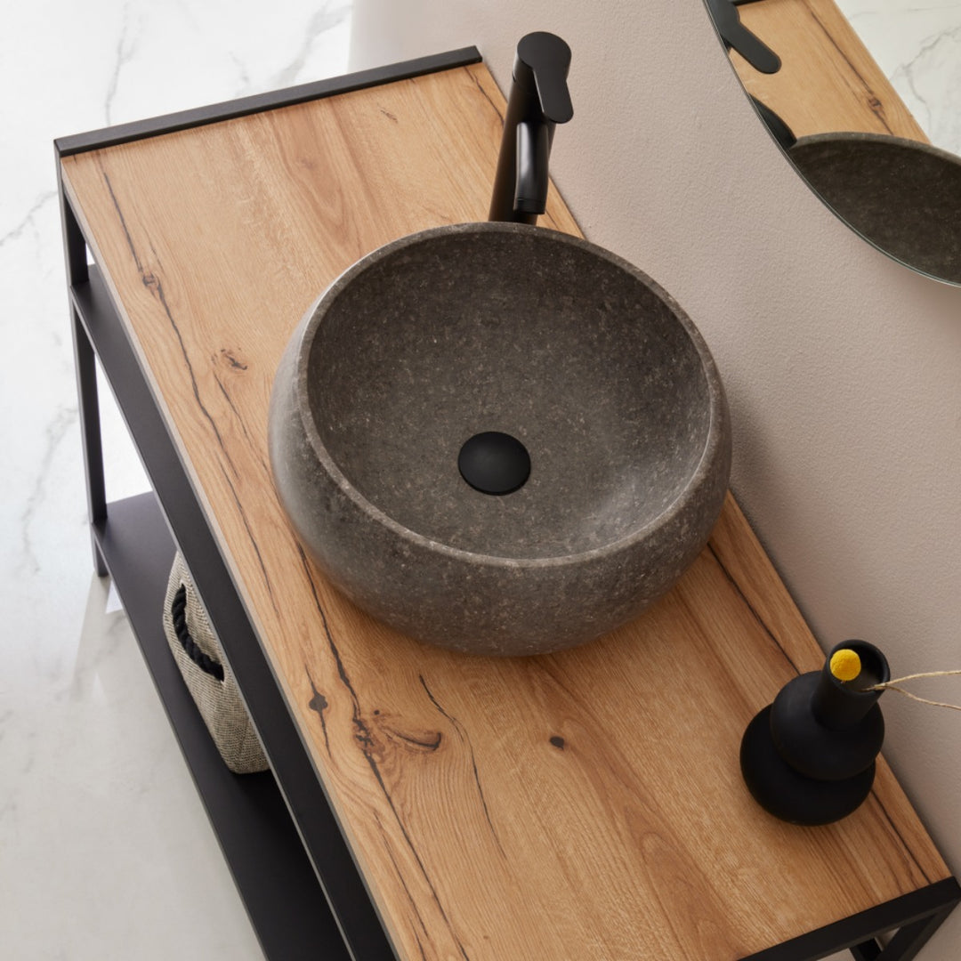 Lisboa 840 Floor Standing Matt Black Metal &amp; Wood Washstand