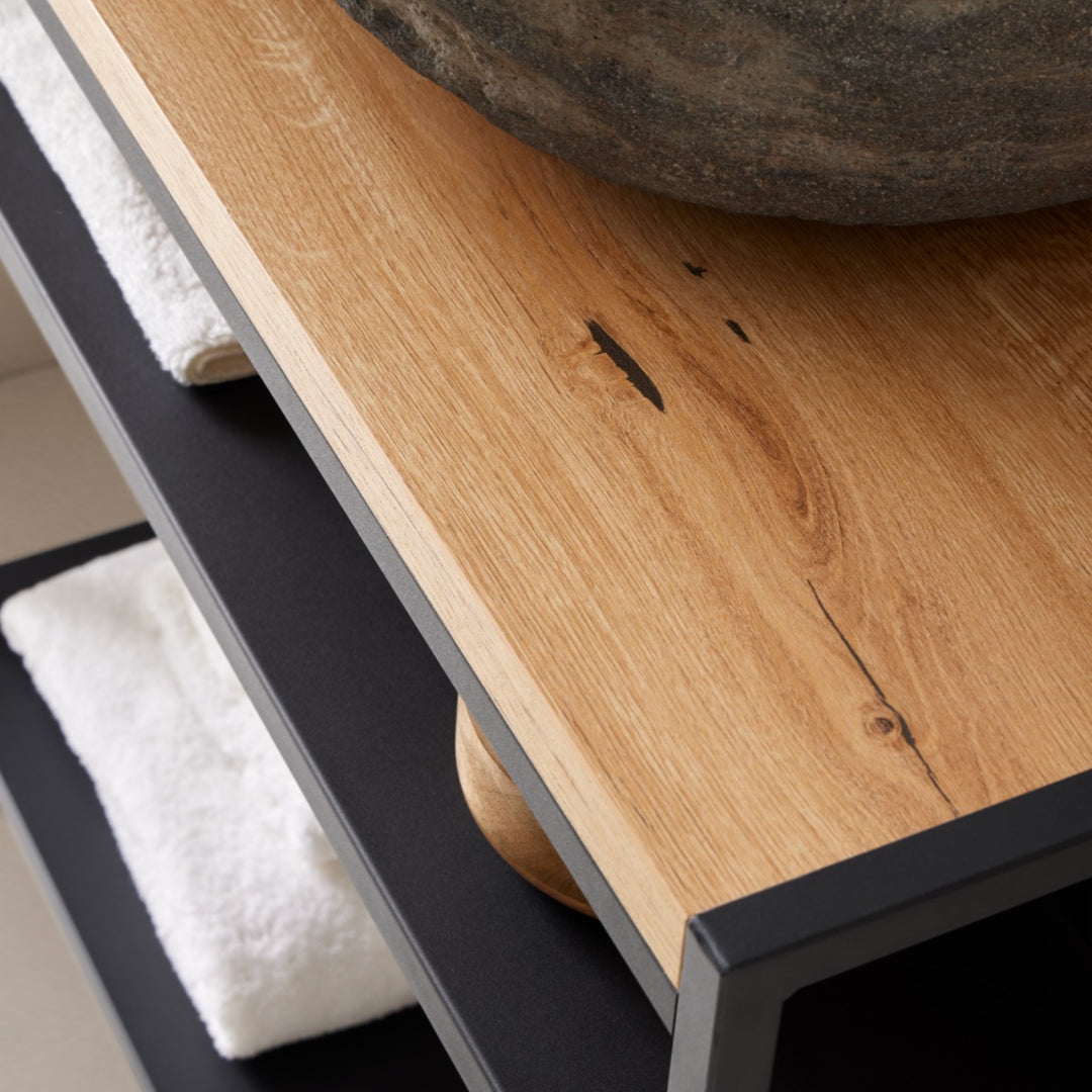 Lisboa 840 Floor Standing Matt Black Metal &amp; Wood Washstand