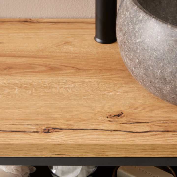 Lisboa 840 Floor Standing Matt Black Metal &amp; Wood Washstand