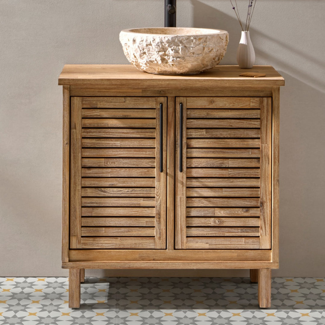 Merida 800 Floor Standing 2 Louvered Door Solid Teak Vanity Unit