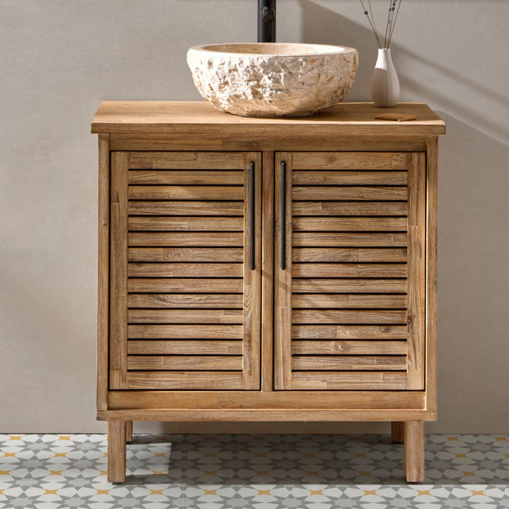 Merida 800 Floor Standing 2 Louvered Door Solid Teak Vanity Unit