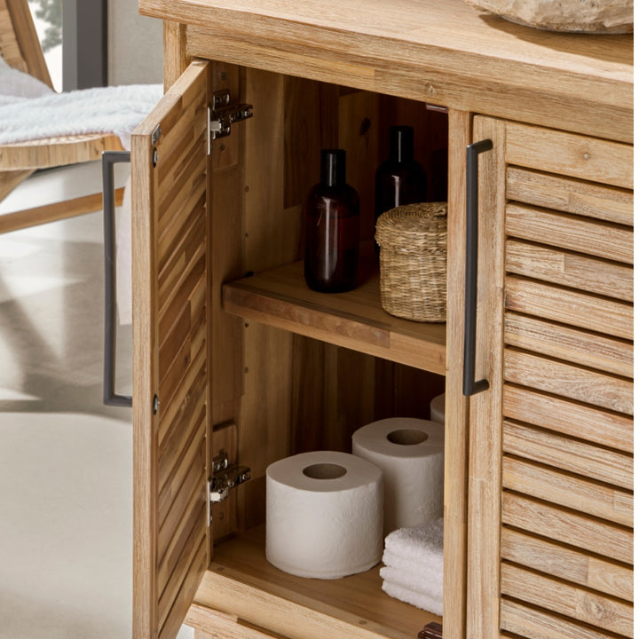 Merida 1000 Floor Standing 2 Louvered Door Solid Teak Vanity Unit