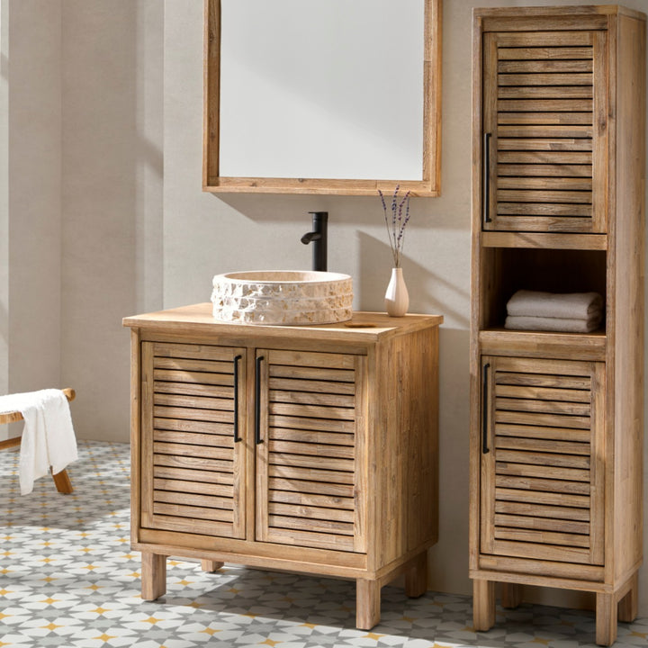 Merida 800 Floor Standing 2 Louvered Door Solid Teak Vanity Unit