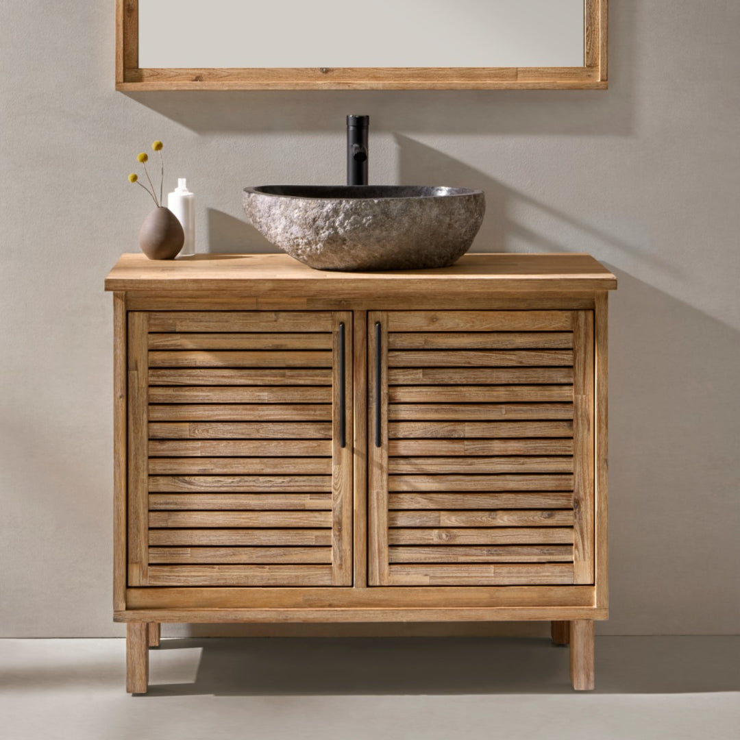 Merida 1000 Floor Standing 2 Louvered Door Solid Teak Vanity Unit