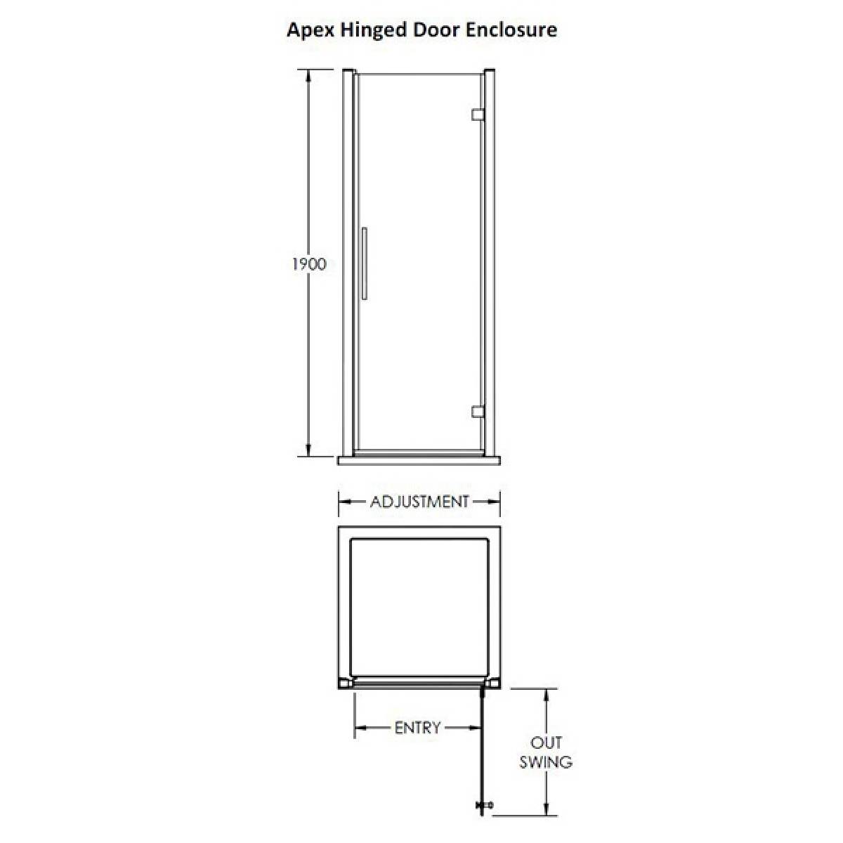 Hudson Reed Apex 800mm Hinged Shower Door with Square Handle MH80-E8 - Technical drawing