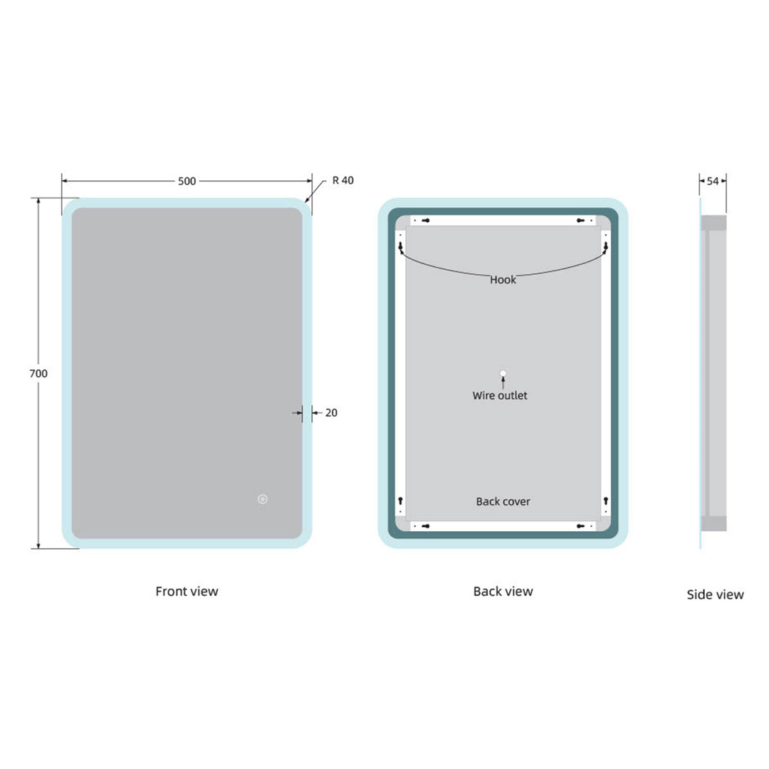 Ariel 500 x 700mm LED Mirror