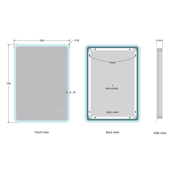 Ariel 500 x 700mm LED Mirror