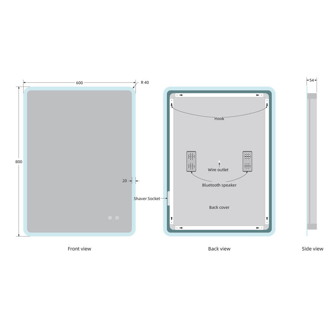 Stream 800mm x 600mm Bluetooth LED Mirror