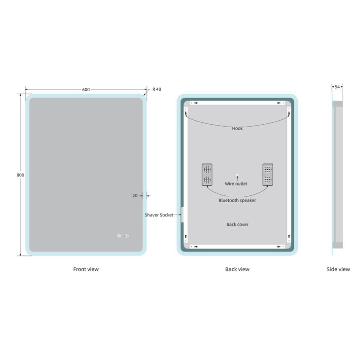 Stream 800mm x 600mm Bluetooth LED Mirror