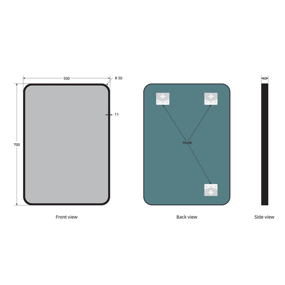 Noir 700mm x 500mm Plain Black Frame Mirror