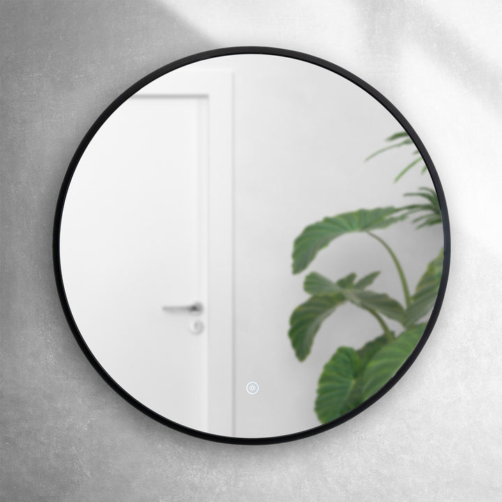 Noir 600mm Round Black Frame Backlit Mirror with Colour Change