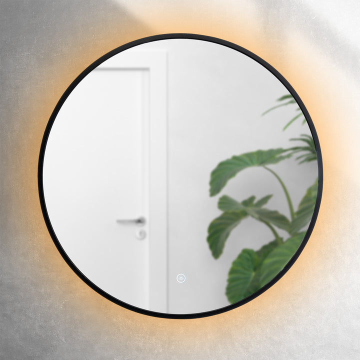 Noir 600mm Round Black Frame Backlit Mirror with Colour Change
