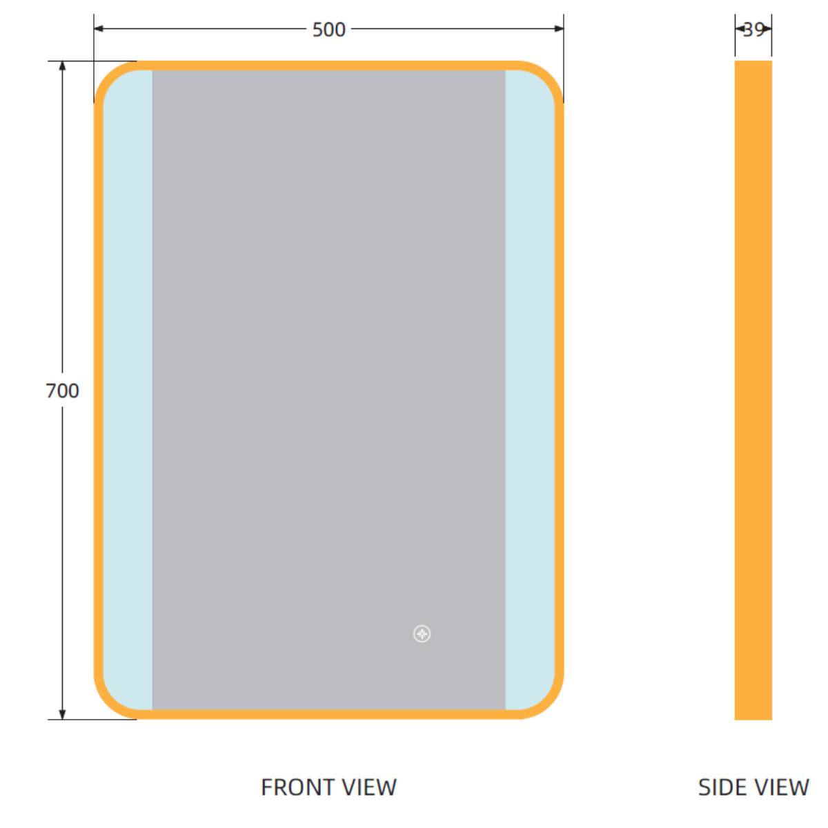 Brushed Brass 700mm x 500mm Frame Mirror with Colour Change - Technical drawing