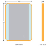 Brushed Brass 700mm x 500mm Frame Mirror with Colour Change - Technical drawing