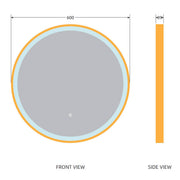 Brushed Brass 600mm Round Frame Mirror with Colour Change - Technical drawing