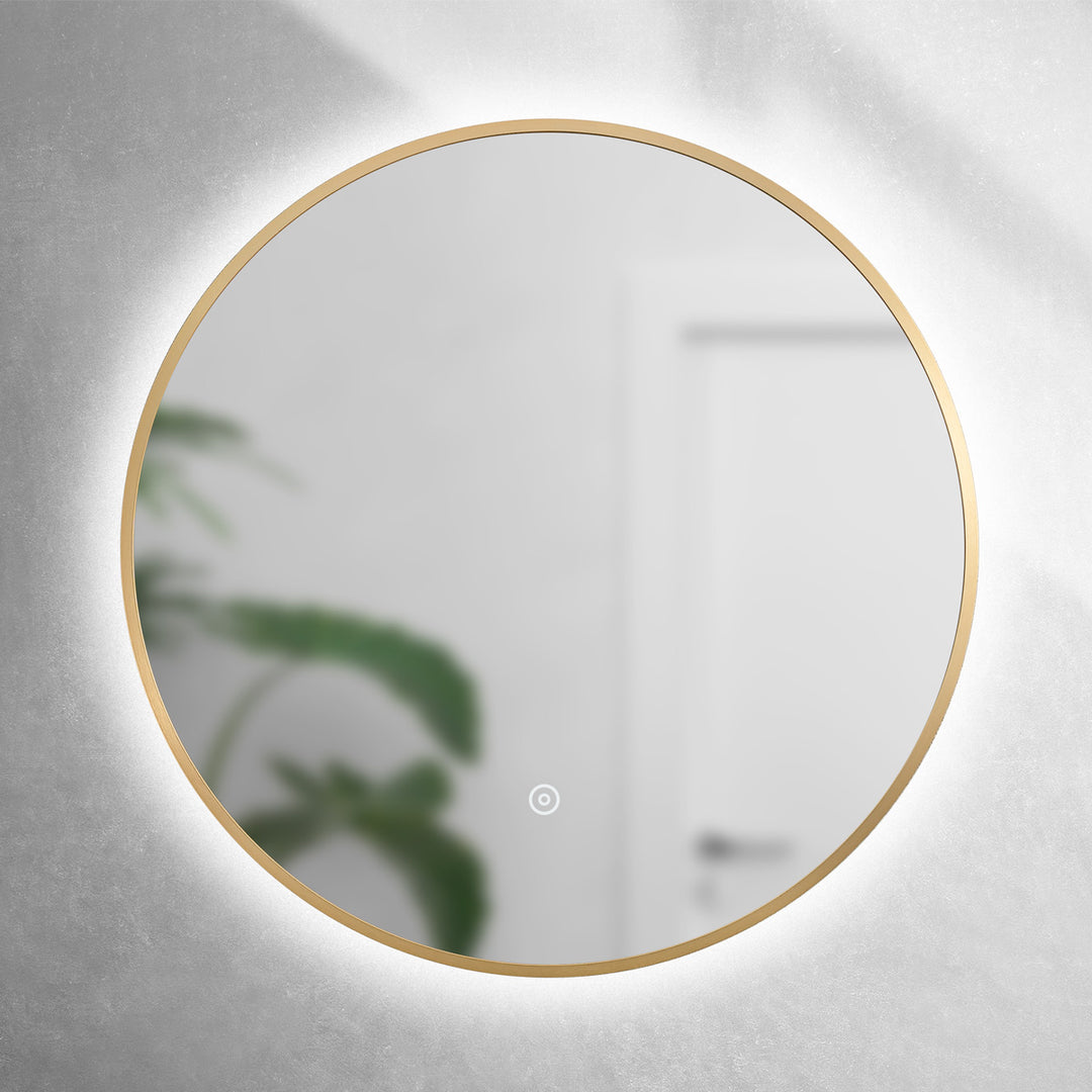 Brushed Brass 600mm Round Frame Mirror with Colour Change