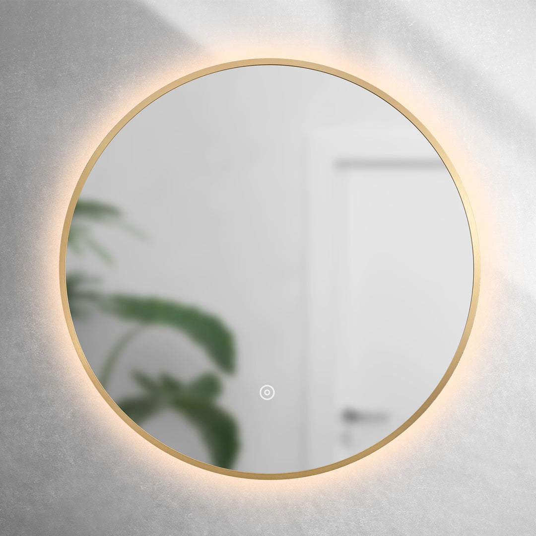 Brushed Brass 600mm Round Frame Mirror with Colour Change