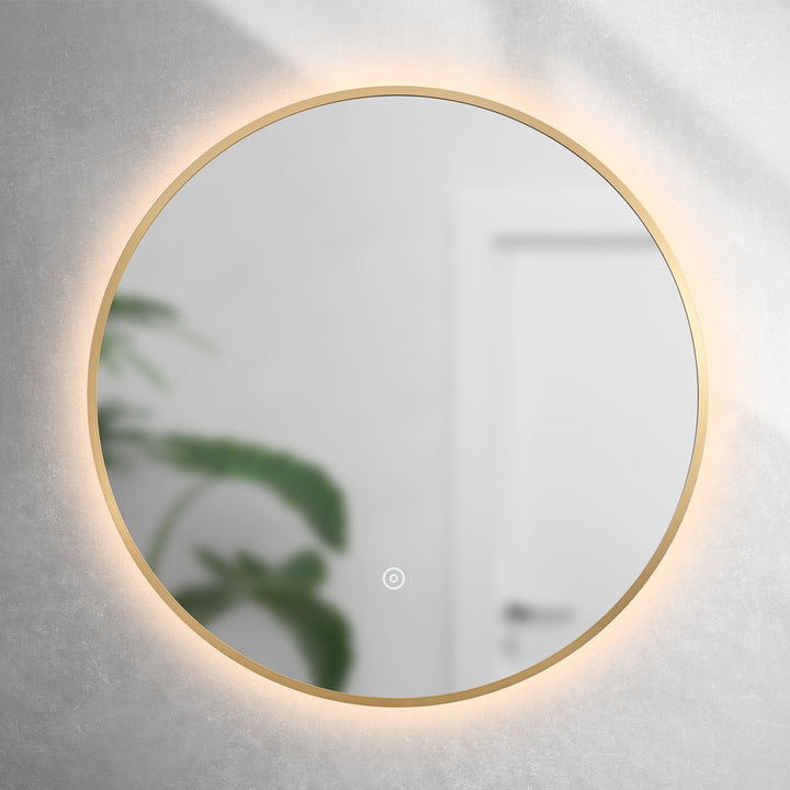 Brushed Brass 600mm Round Frame Mirror with Colour Change