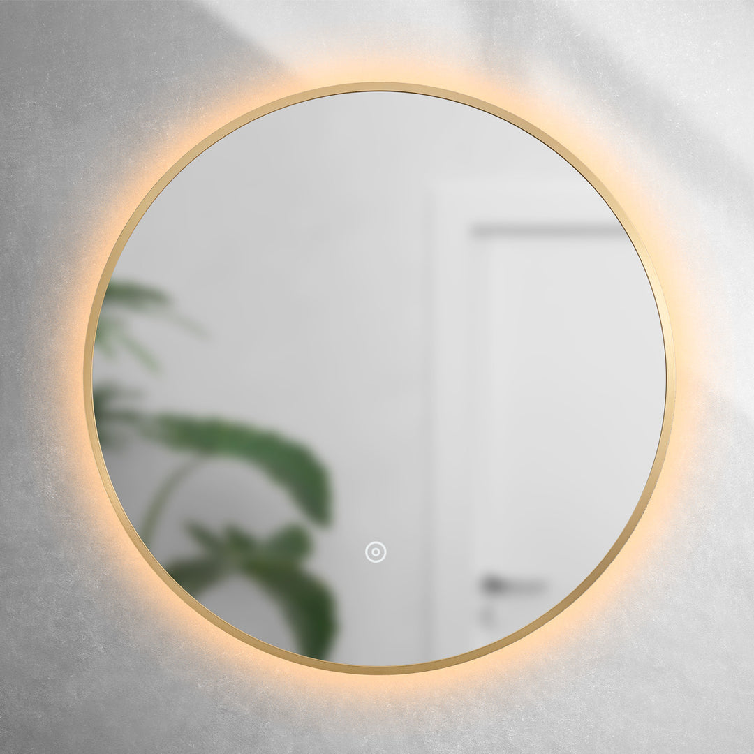 Brushed Brass 600mm Round Frame Mirror with Colour Change