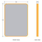 Brushed Brass 700mm x 500mm Plain Frame Mirror - Technical drawing