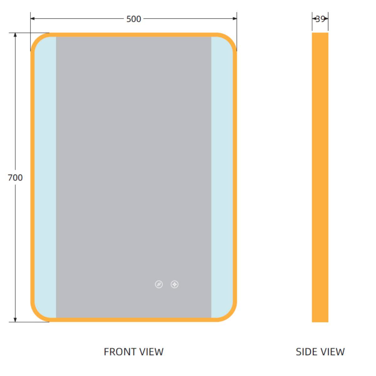 Brushed Brass Bluetooth 700mm x 500mm Frame Mirror with Colour Change - Technical drawing