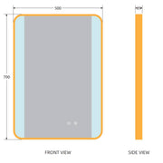 Brushed Brass Bluetooth 700mm x 500mm Frame Mirror with Colour Change - Technical drawing
