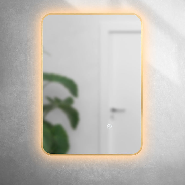 Brushed Brass Bluetooth 700mm x 500mm Frame Mirror with Colour Change