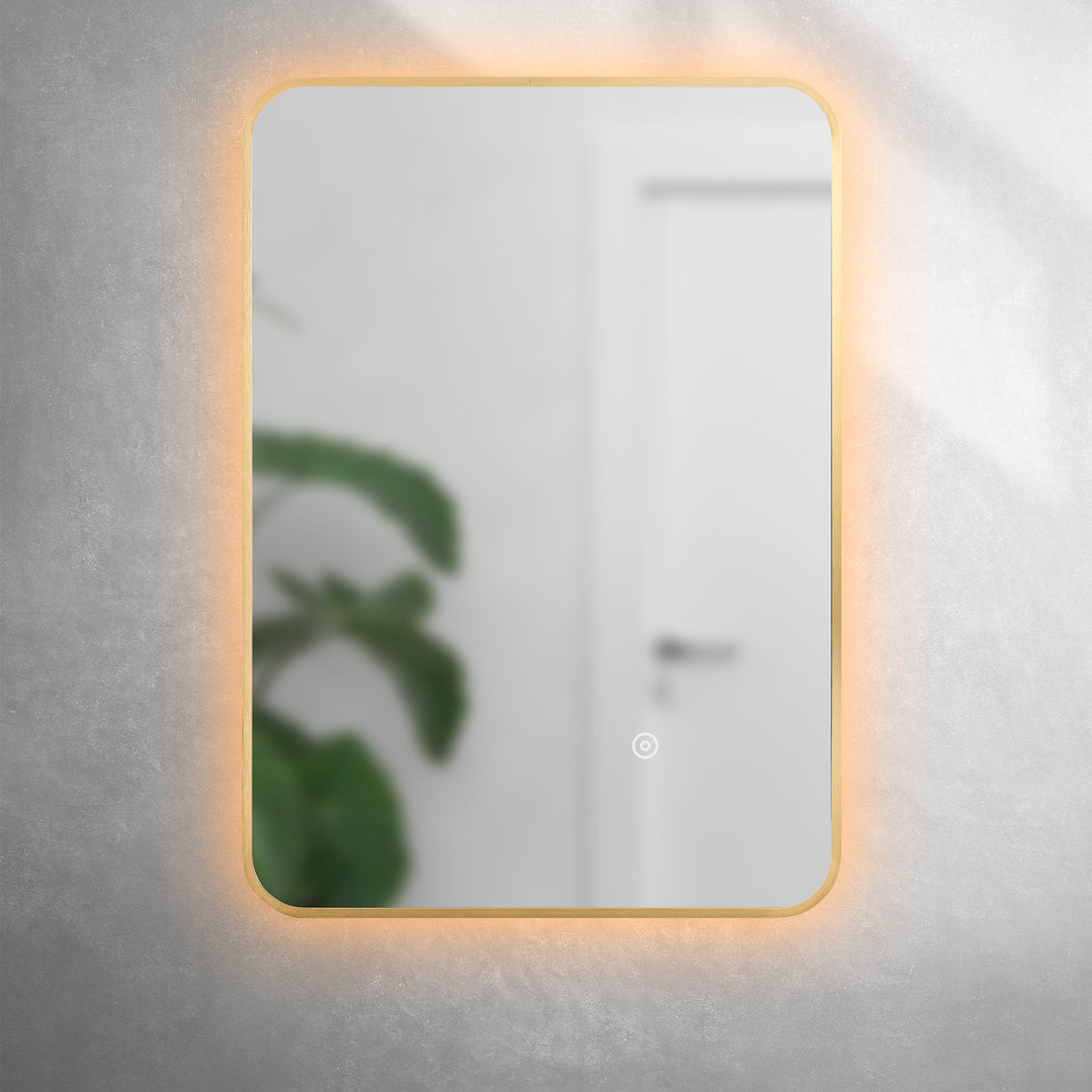 Brushed Brass Bluetooth 700mm x 500mm Frame Mirror with Colour Change
