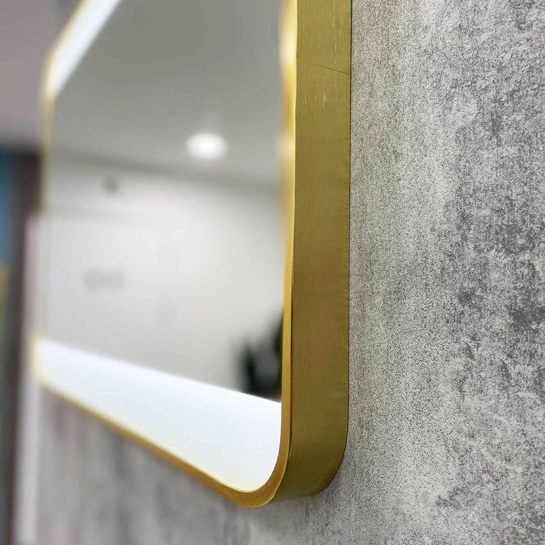 Brushed Brass 700mm x 500mm Frame Mirror with Colour Change