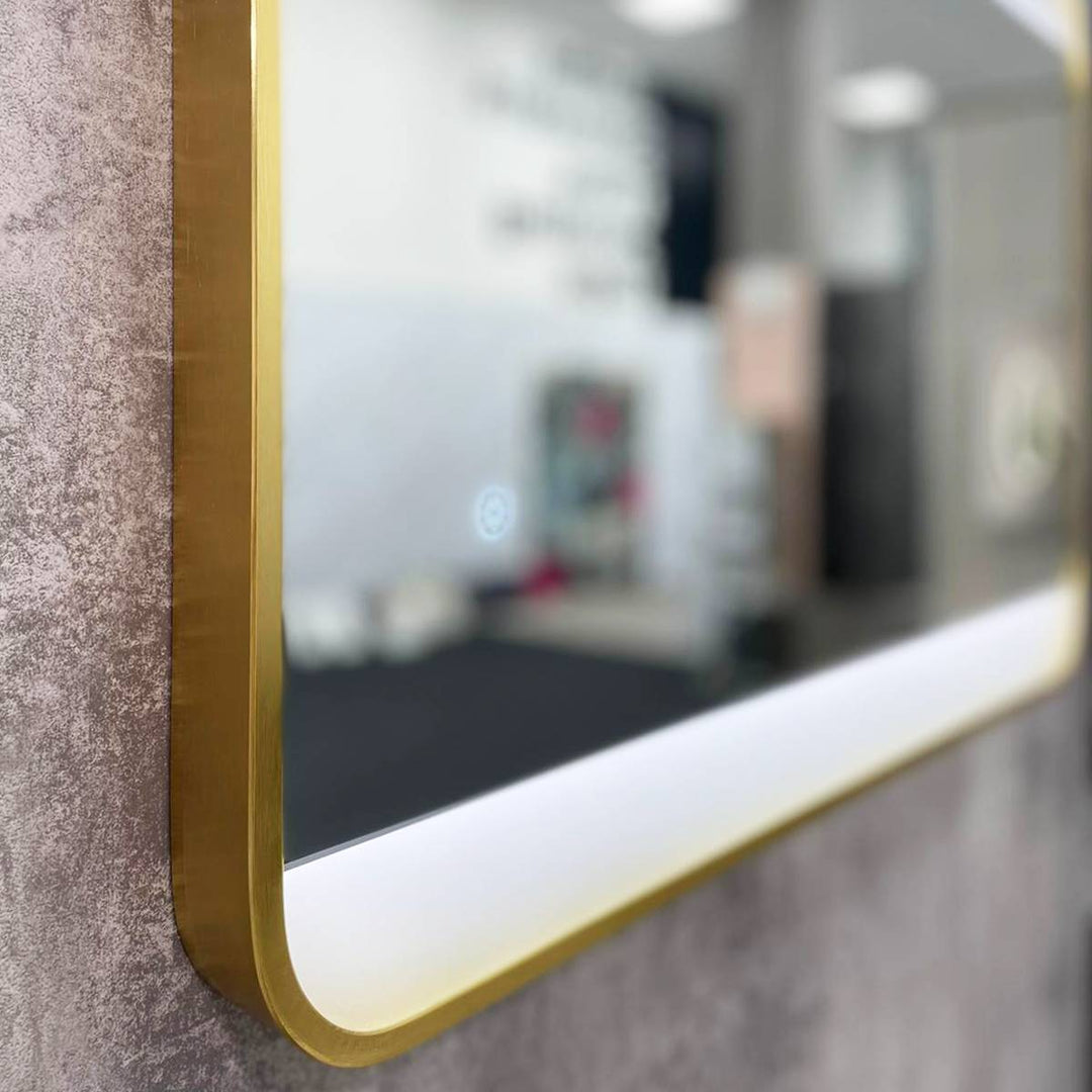 Brushed Brass 700mm x 500mm Frame Mirror with Colour Change