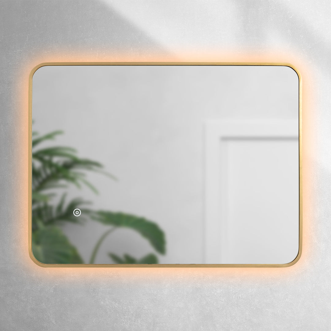 Brushed Brass 800mm x 600mm Frame Mirror with Colour Change