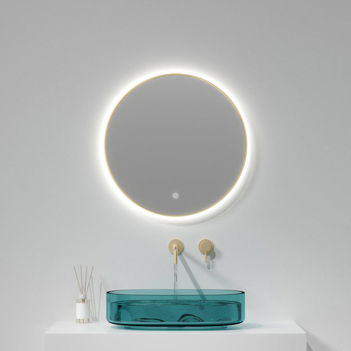 Brushed Brass 800mm Round Frame Mirror with Colour Change