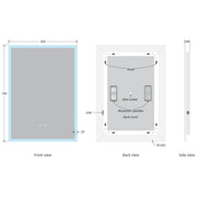 Miami 700 x 500mm Bluetooth LED Mirror with Colour Change - Technical drawing