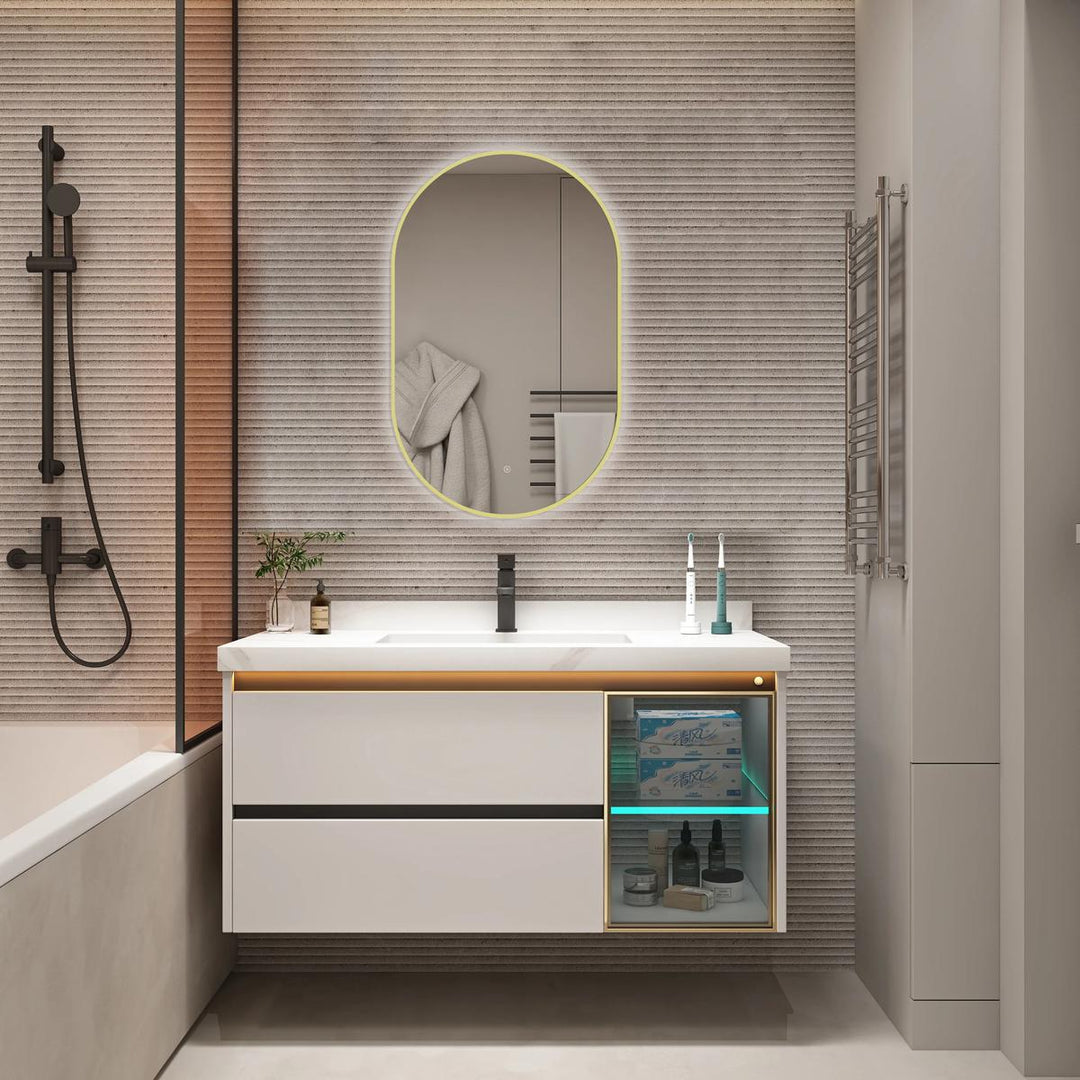 Tablet Brass Frame 800mm x 500mm LED Mirror with Colour Change