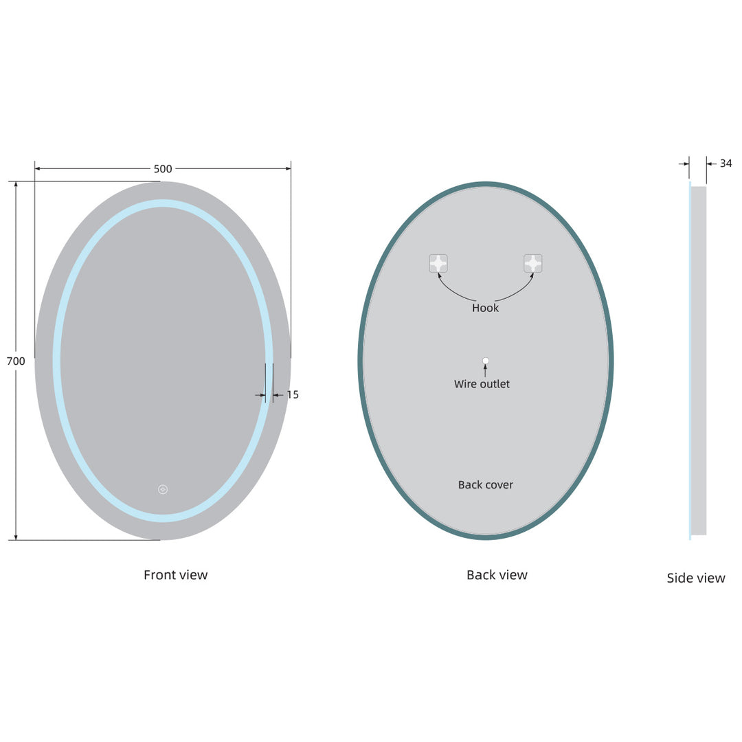 Bonita 700mm x 500mm Oval LED Mirror with Colour Change
