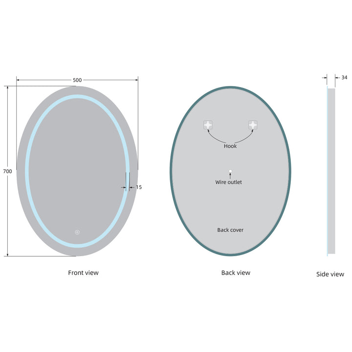 Bonita 700mm x 500mm Oval LED Mirror with Colour Change