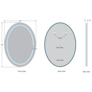 Bonita 700mm x 500mm Oval LED Mirror with Colour Change - Technical drawing