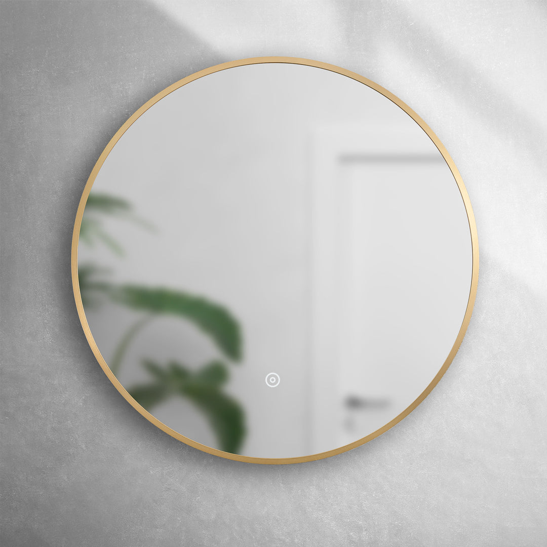Brushed Brass 600mm Round Frame Mirror with Colour Change
