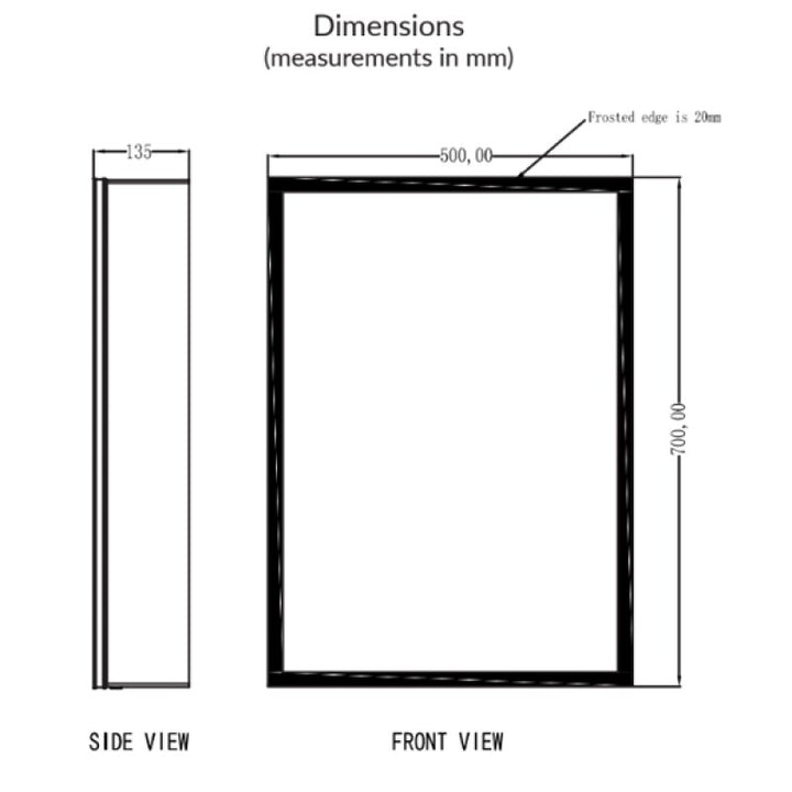 Mia LED Cabinet 700 x 500mm Single Door Demister and Shaver
