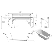 Ari Design Mia Round Single Ended SUPERCAST 1500x700x550mm Bath with Legs - Technical drawing