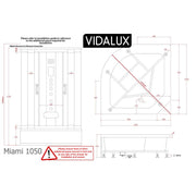 Vidalux Miami 1050mm Steam Shower Enclosure - Mirror - Technical drawing